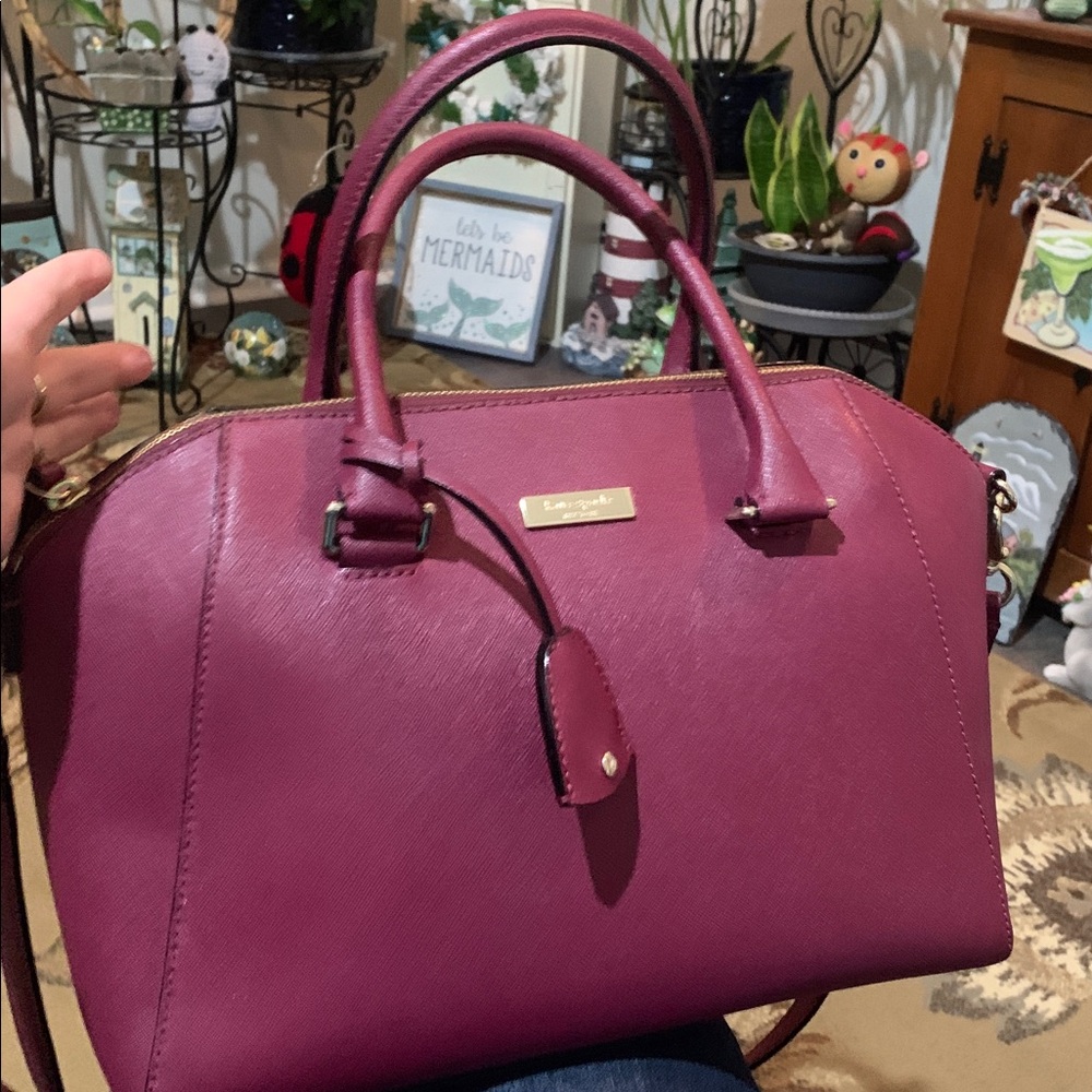 Kate Spade Burgundy Leather Handbag with crossbody strap. EUC